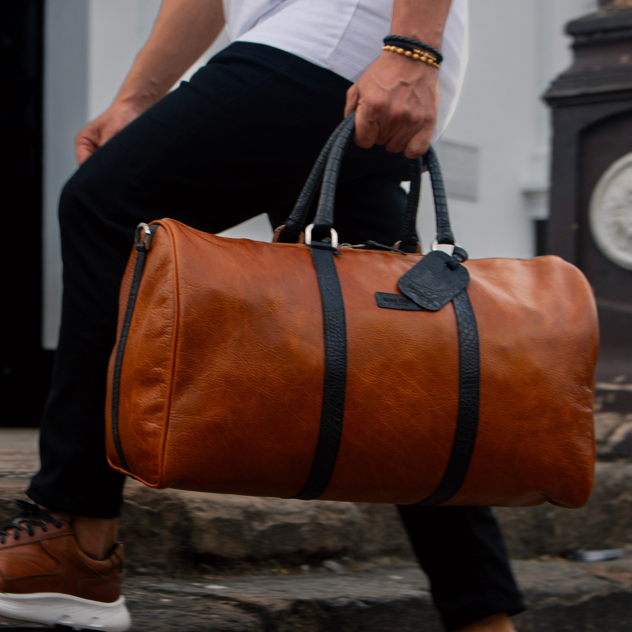 Bag King Travel Liso Miel - Bolso de Viaje Premium Hombre en Cuero Genuino