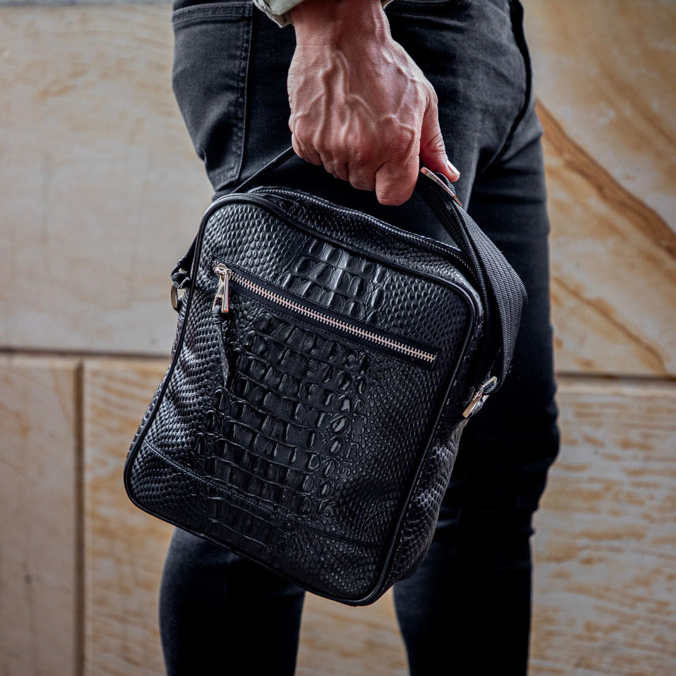 Minibag Crocodile Negro - Bolso Luxury Hombre en Cuero Grabado