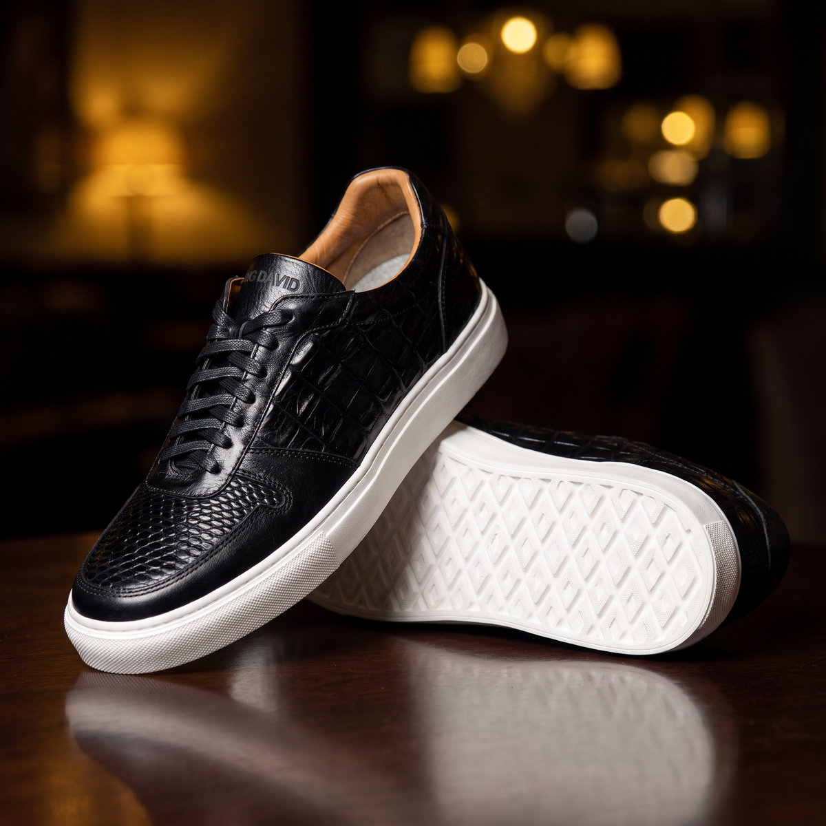 Arlington Crocodile Negro x Miel - Zapato Crocodile Luxury Hombre en Cuero Grabado
