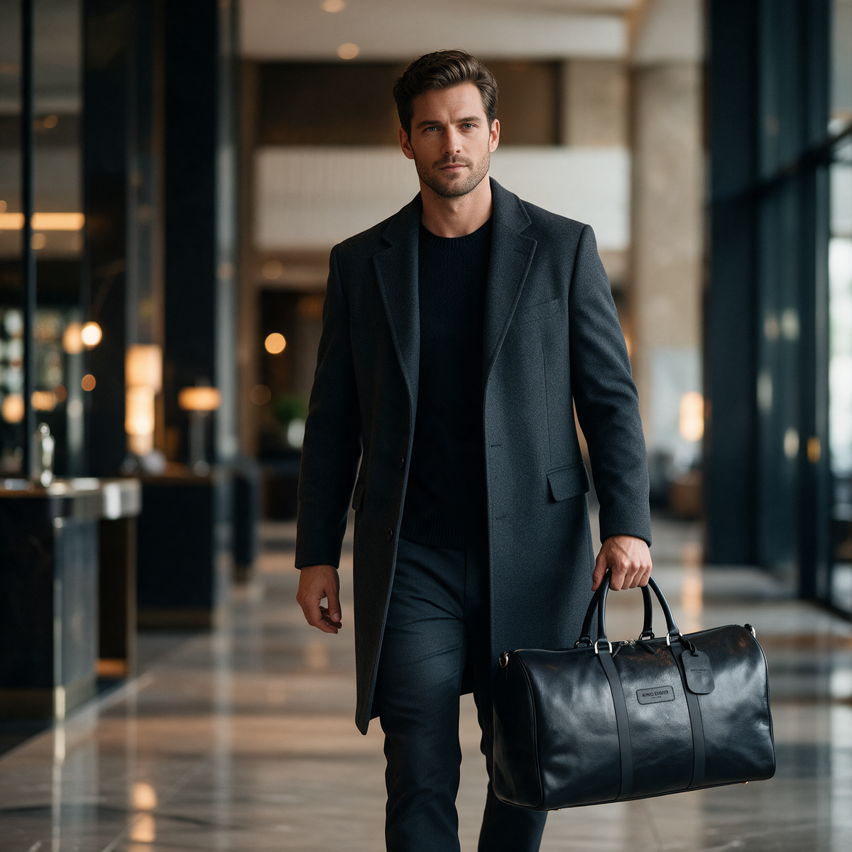 Bag King Travel Liso Negro King David Leather - hombre con el bolso de viaje