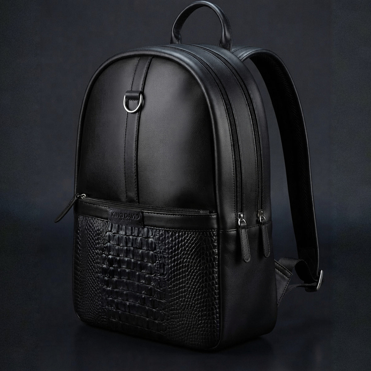 Morral Manhattan Luxury Negro King David en cuero con frente grabado luxury, argolla en D y placa KING DAVID LEATHER