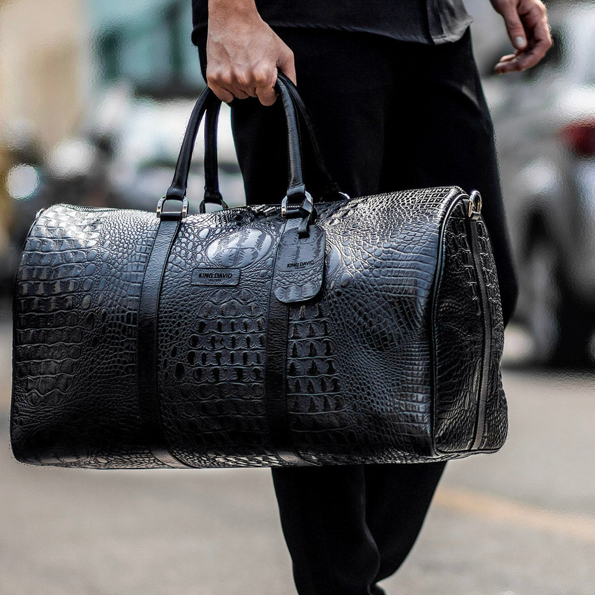 Bag King Travel Crocodile Negro Invertido - Bolso de Viaje Luxury Hombre en Cuero Grabado