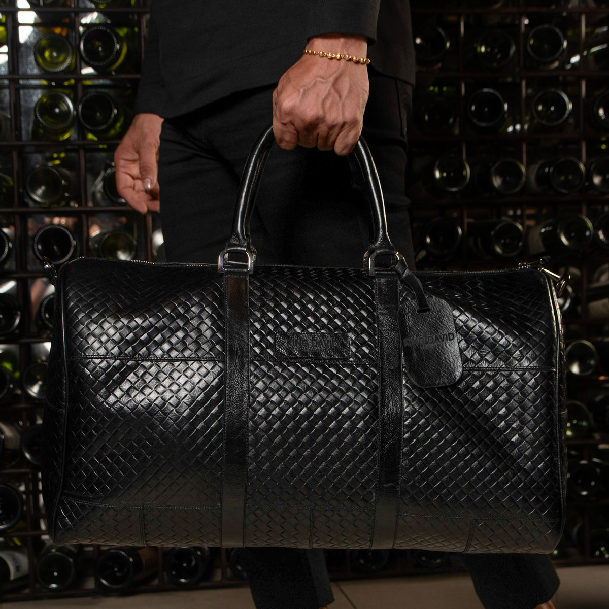 Bag King Travel Grabado Negro - Bolso de Viaje Premium Hombre en Cuero