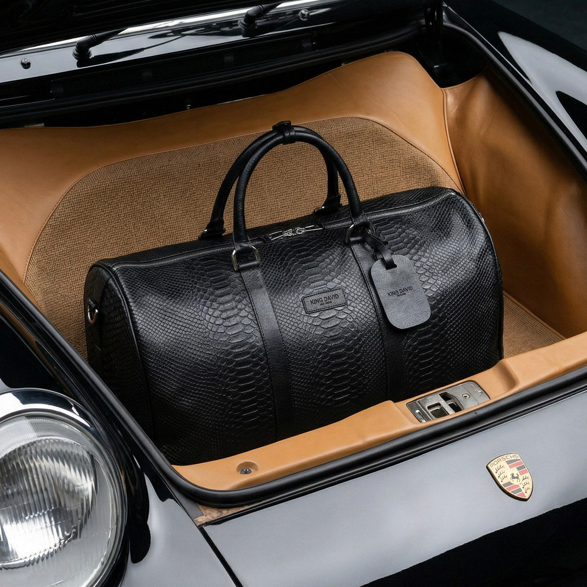 Bag King Travel Crocodile Negro - Bolso de Viaje Luxury Hombre en Cuero Grabado