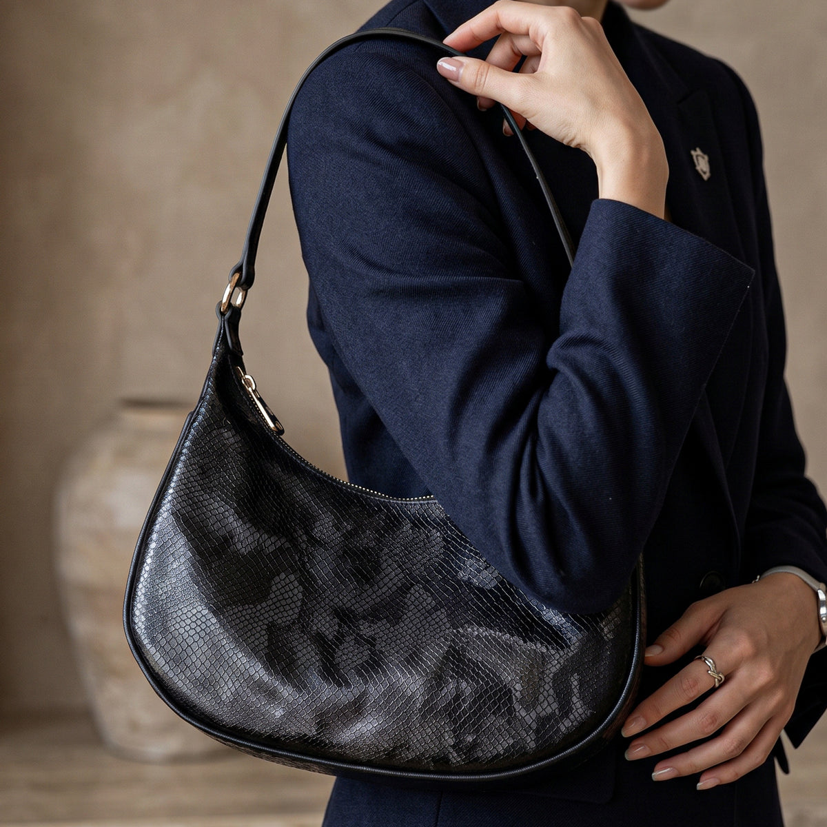 Bolso Roissy Crocodile Negro - Bolso Luxury Mujer en Cuero Grabado