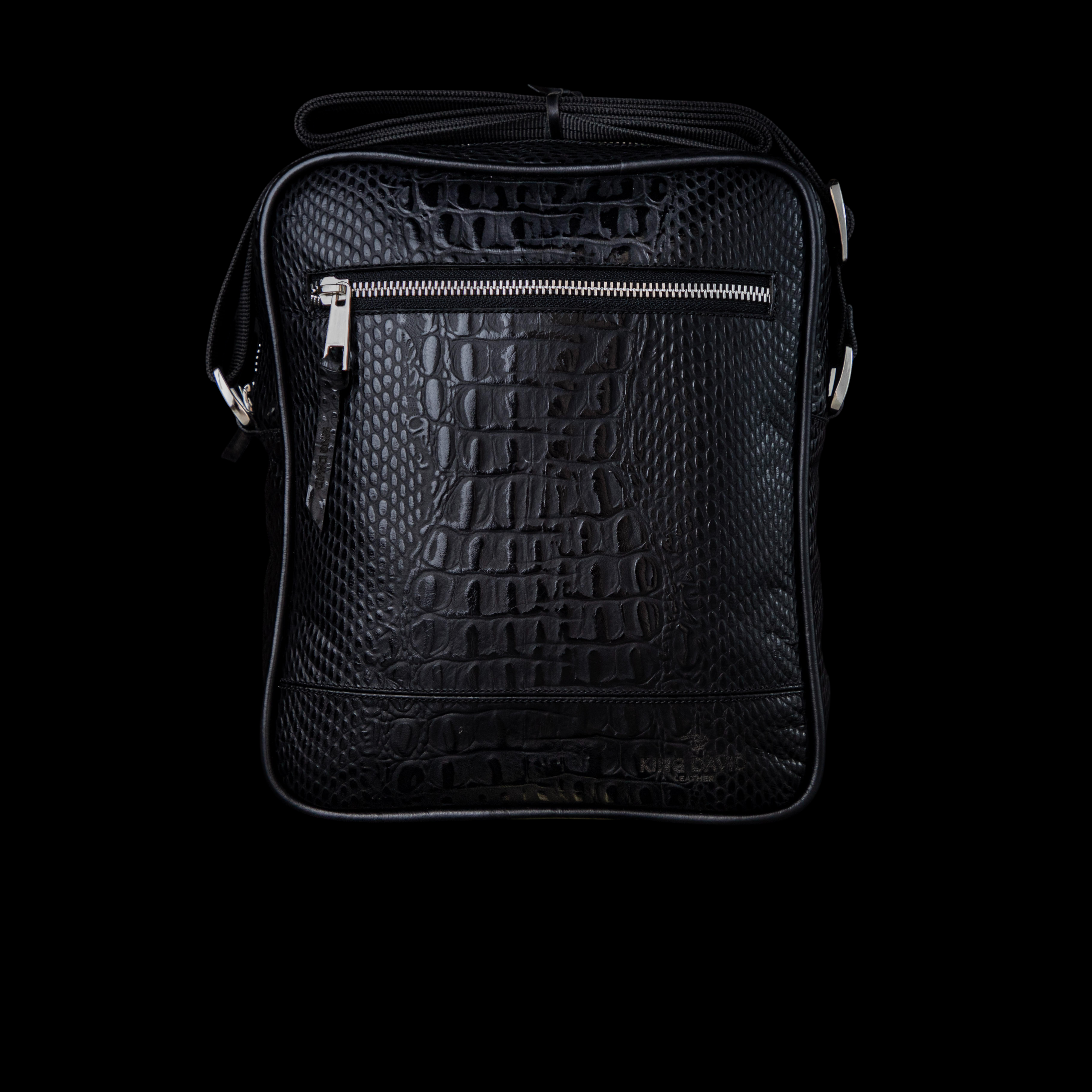 Bolso luxury Minibag Crocodile Negro hombre cuero grabado - vista frontal