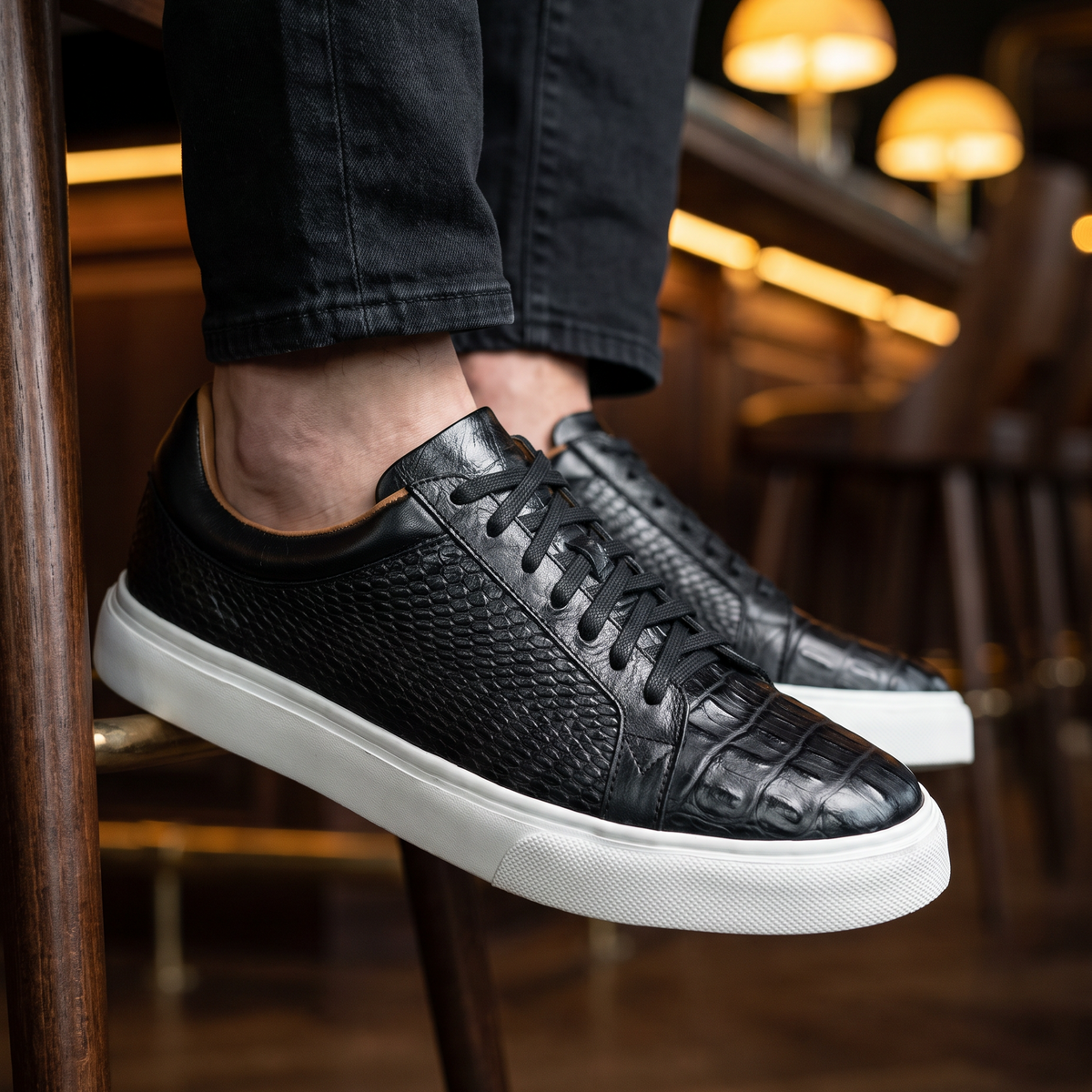 Orleans Crocodile Negro x Miel - Zapato Crocodile Luxury Hombre en Cuero Grabado