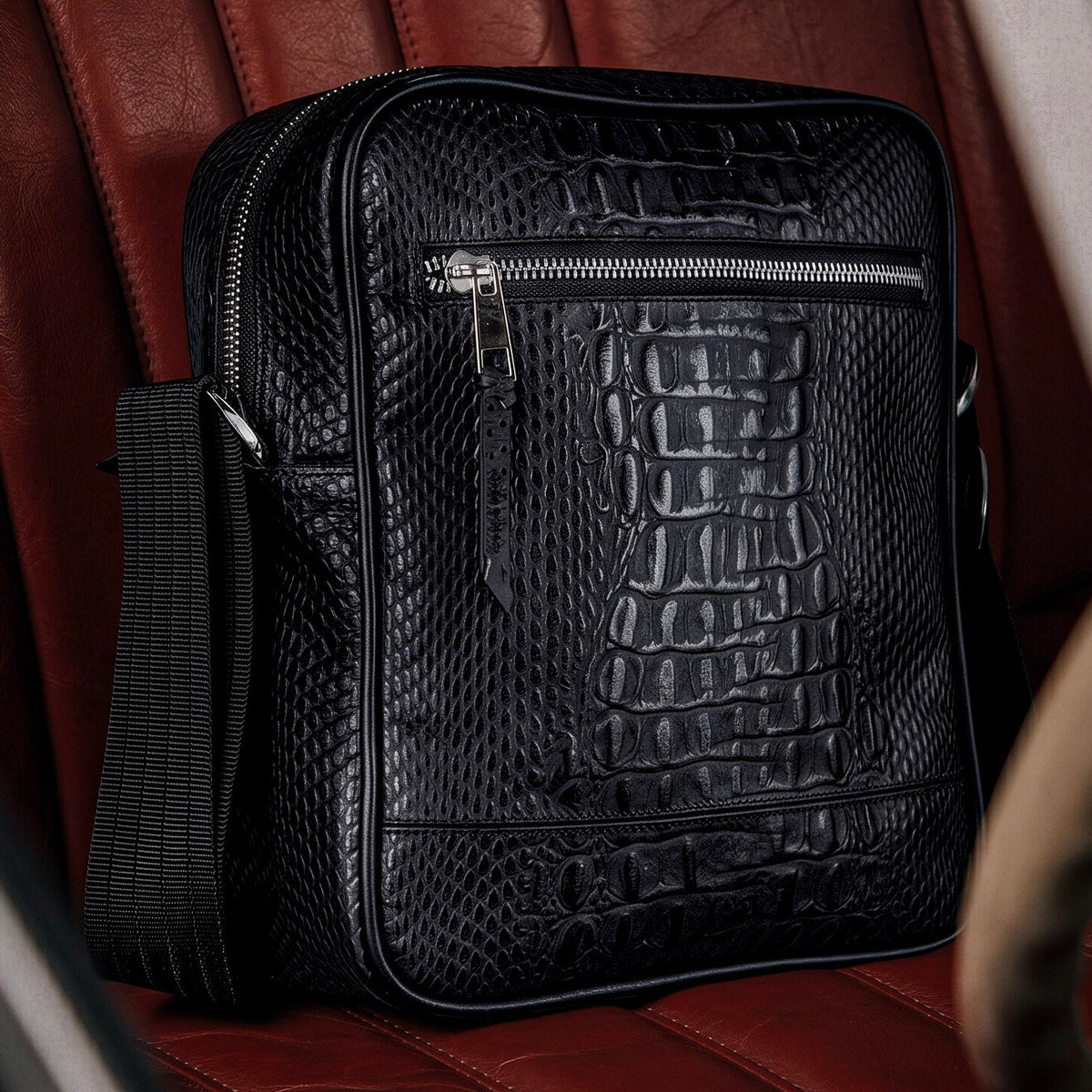 Minibag Crocodile Negro - Bolso Luxury Hombre en Cuero Grabado